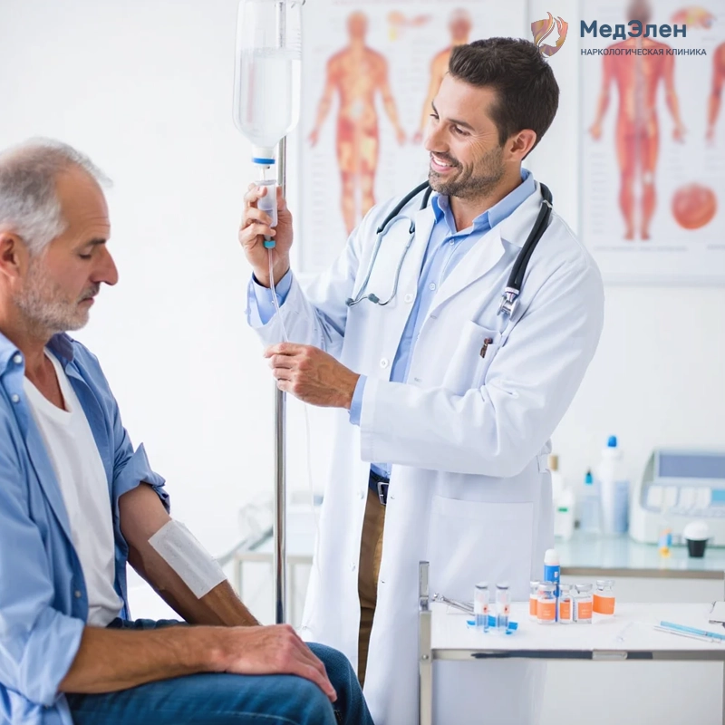 Врач ставит капельницу пациенту